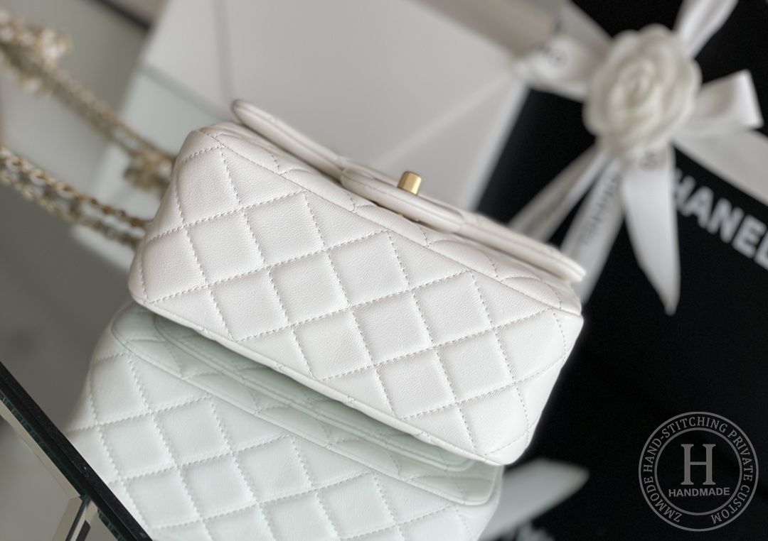 Lambskin Quilted Mini Square Flap White Lambskin Quilted Mini Square Flap White