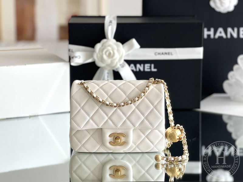 Lambskin Quilted Mini Square Flap White