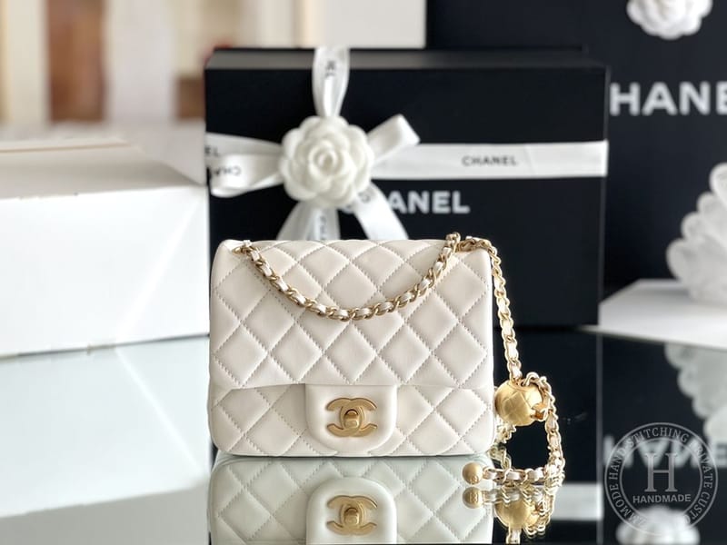 Lambskin Quilted Mini Square Flap White
