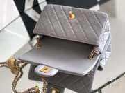 Lambskin Quilted Mini CC Pearl Crush Rectangular Flap Dark Beige-2751
