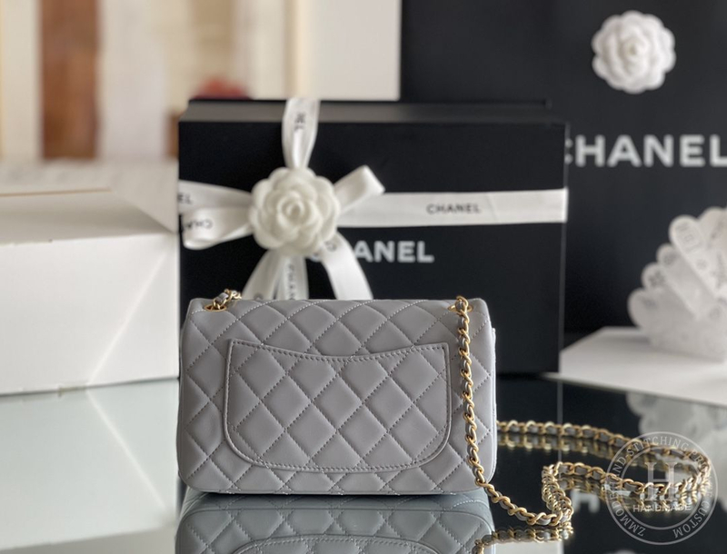 Lambskin Quilted Mini CC Pearl Crush Rectangular Flap Dark Beige-2751