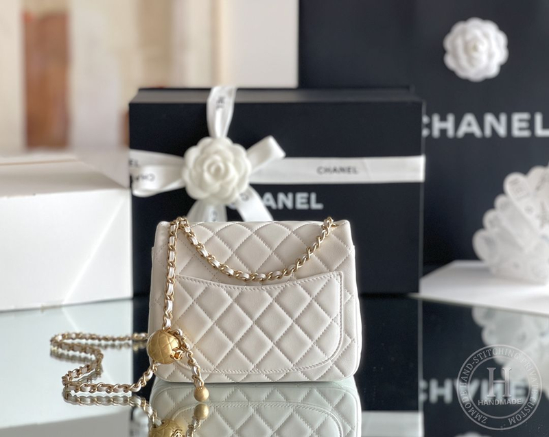 Lambskin Quilted Mini Square Flap White