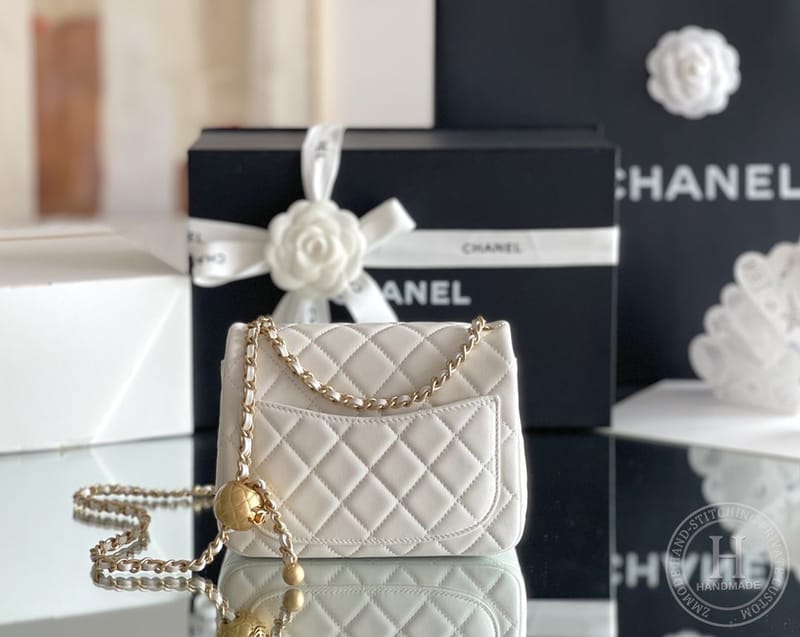 Lambskin Quilted Mini Square Flap White