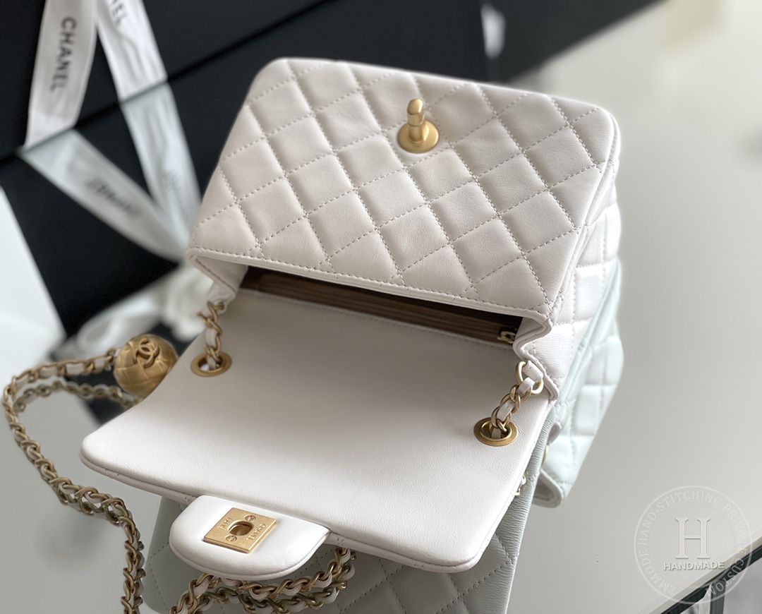 Lambskin Quilted Mini Square Flap White