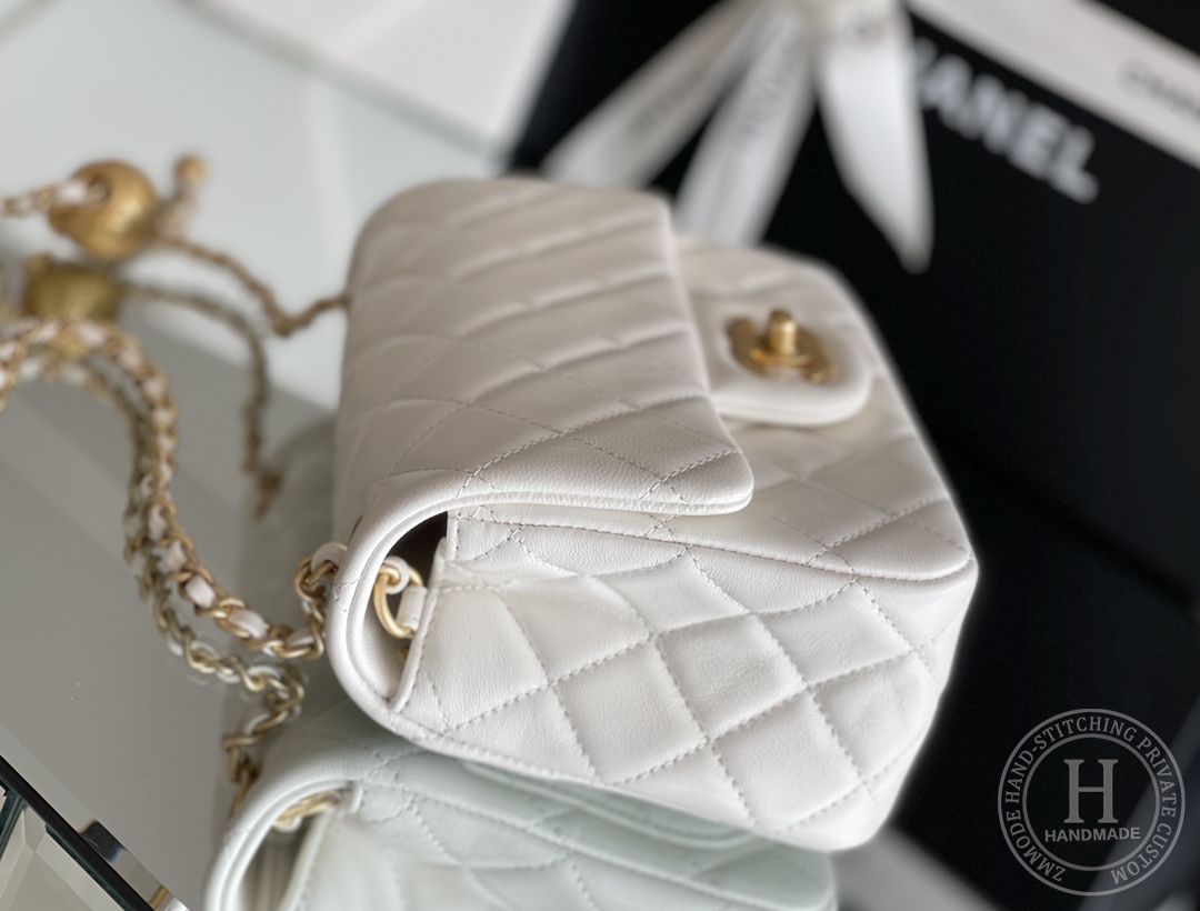 Lambskin Quilted Mini Square Flap White Lambskin Quilted Mini Square Flap White