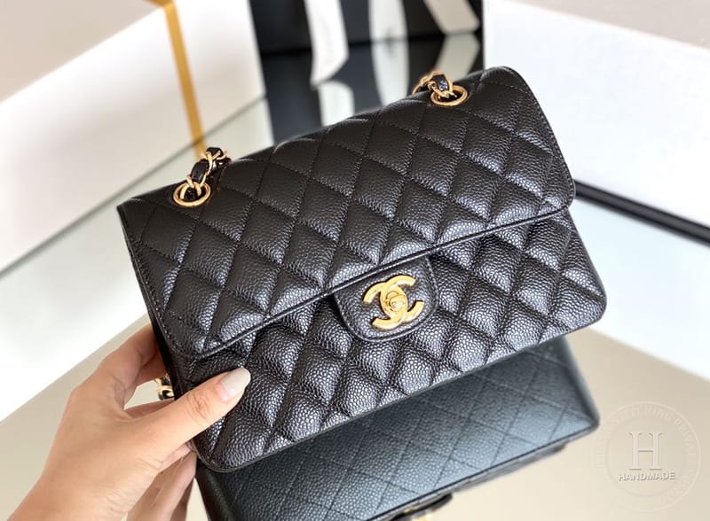 Caviar Quilted Small Double Flap Black