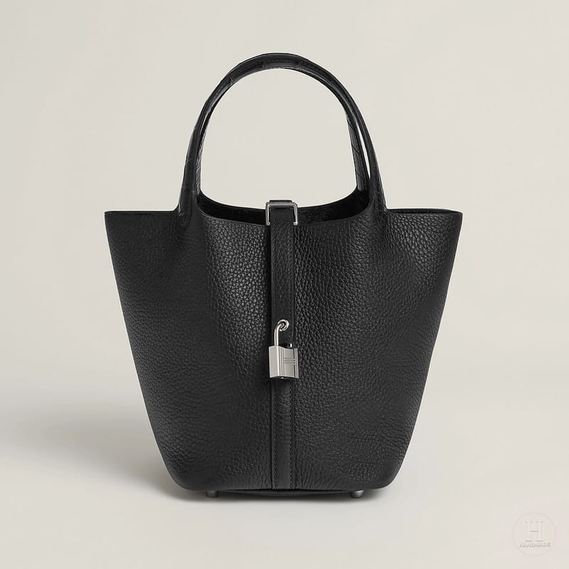 Picotin 18cm Noir Taurillon Clemence And Matte Mississippiensis Alligator