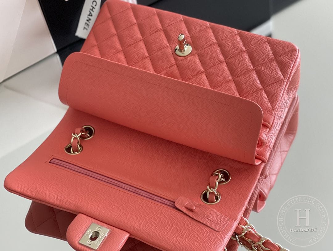 CLASSIC FLAP 25.5 × 15.5 × 6.5 cm ZP LEATHER 西瓜红 浅金扣-4443