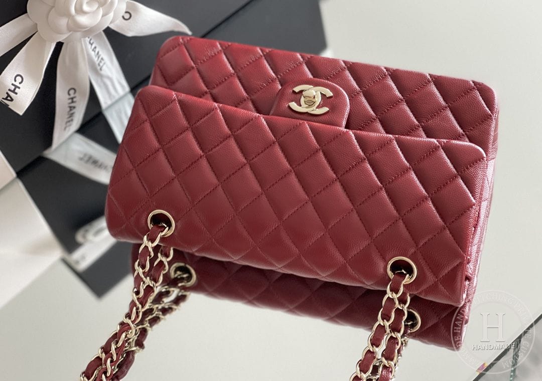 CLASSIC FLAP 25.5 × 15.5 × 6.5 cm ZP LEATHER 紫色浅金扣
