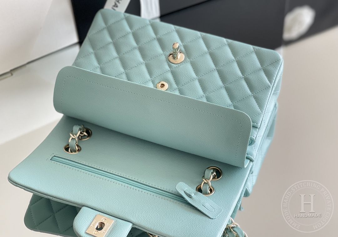 CLASSIC FLAP 23× 14.5 × 6 cm ZP LEATHER 薄荷绿浅金扣
