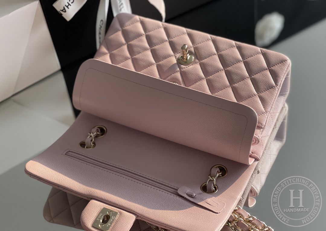 CLASSIC FLAP 25.5 × 15.5 × 6.5 cm ZP LEATHER 樱花粉 浅金扣-4940
