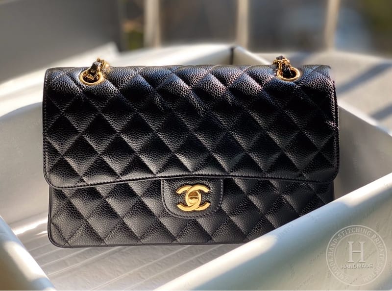 CLASSIC FLAP 25.5 × 15.5 × 6.5 cm HAAS LEATHER 白色鱼子酱-9155