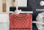 CLASSIC FLAP 25.5 × 15.5 × 6.5 cm ZP LEATHER 西瓜红 浅金扣-4443