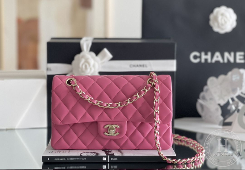 CLASSIC FLAP 23× 14.5 × 6 cm ZP LEATHER 牛仔蓝浅金扣-2719