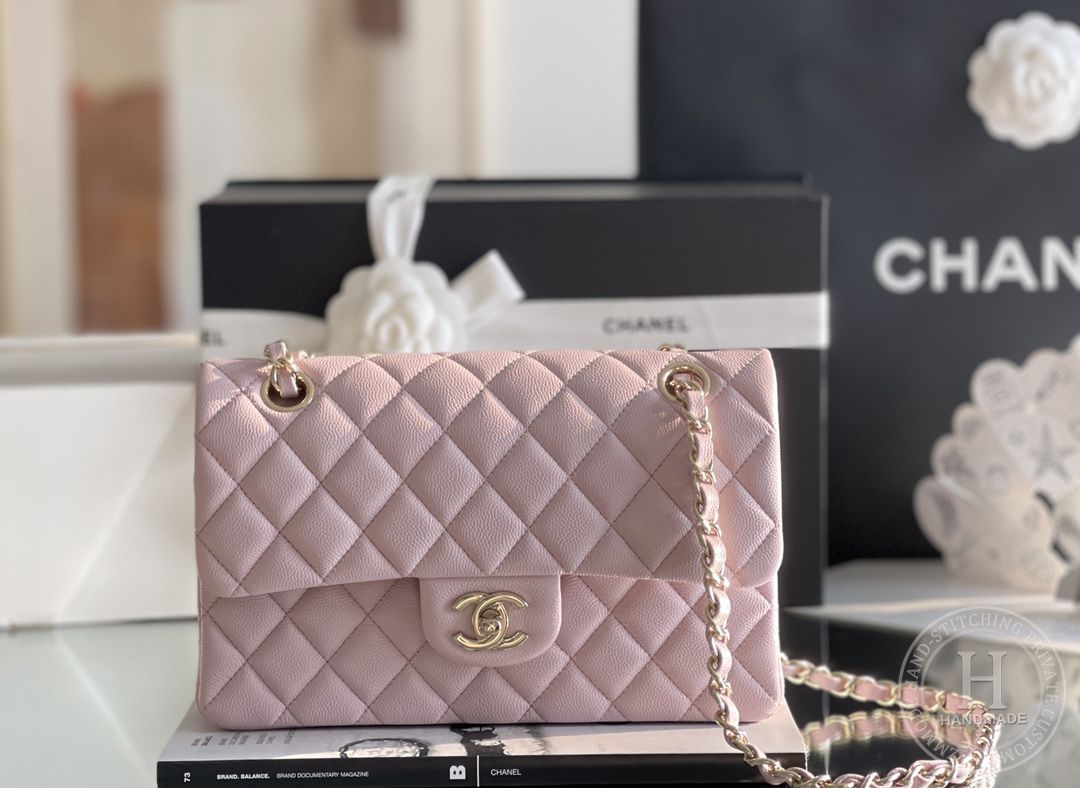 CLASSIC FLAP 25.5 × 15.5 × 6.5 cm ZP LEATHER 樱花粉 浅金扣-4940