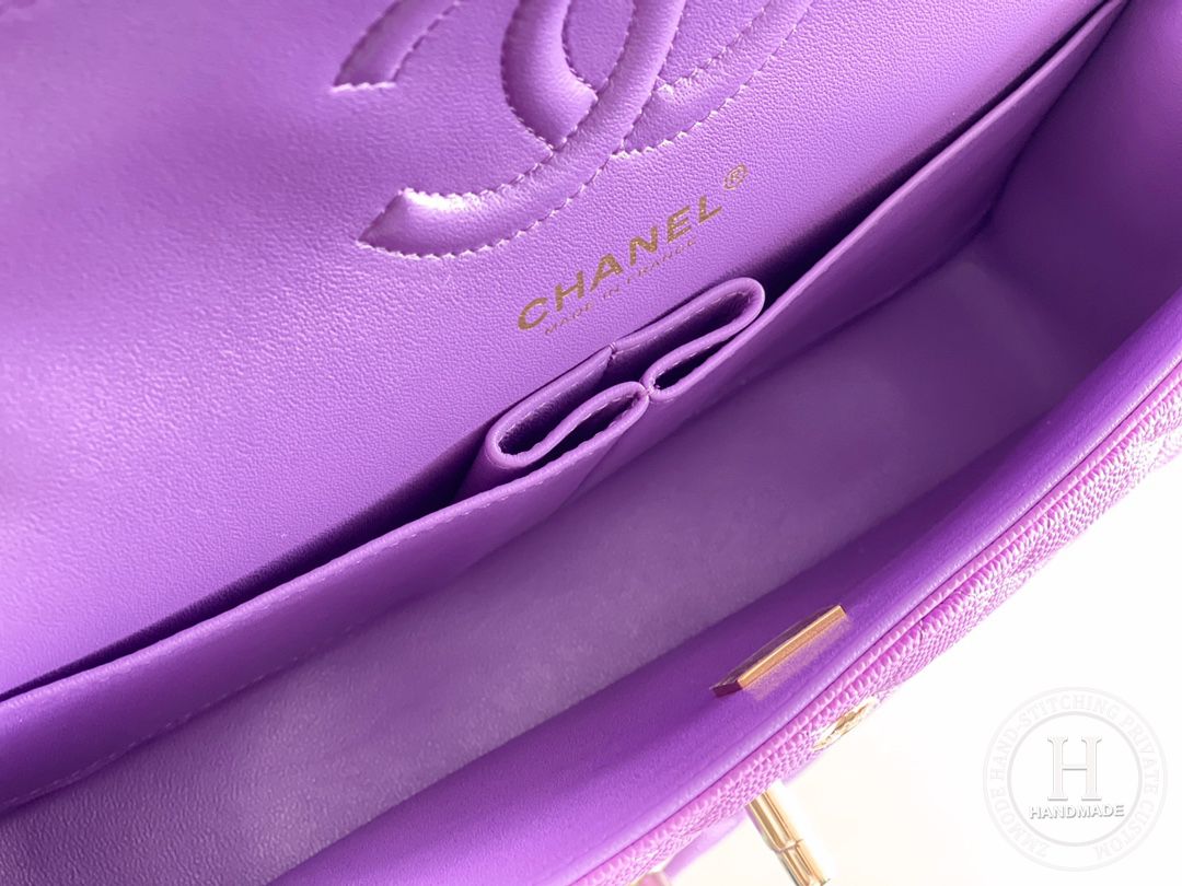 CLASSIC FLAP 25.5 × 15.5 × 6.5 cm ZP LEATHER紫色浅金扣