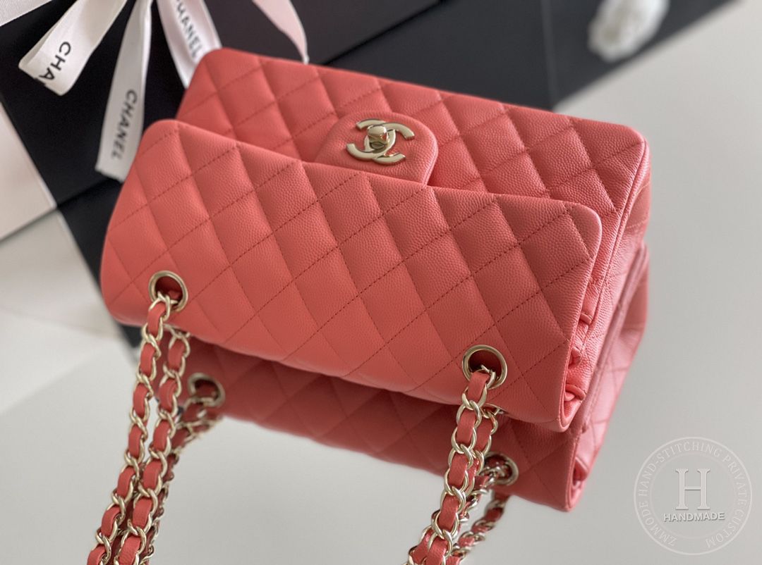 CLASSIC FLAP 23 × 14.5 × 6cm ZP LEATHER 西瓜红 浅金扣