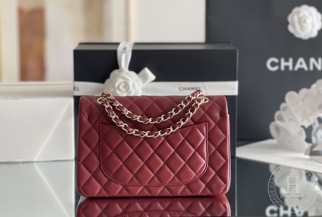 CLASSIC FLAP 23× 14.5 × 6 cm ZP LEATHER 酒红色浅金扣 CLASSIC FLAP 23× 14.5 × 6 cm ZP LEATHER 酒红色浅金扣