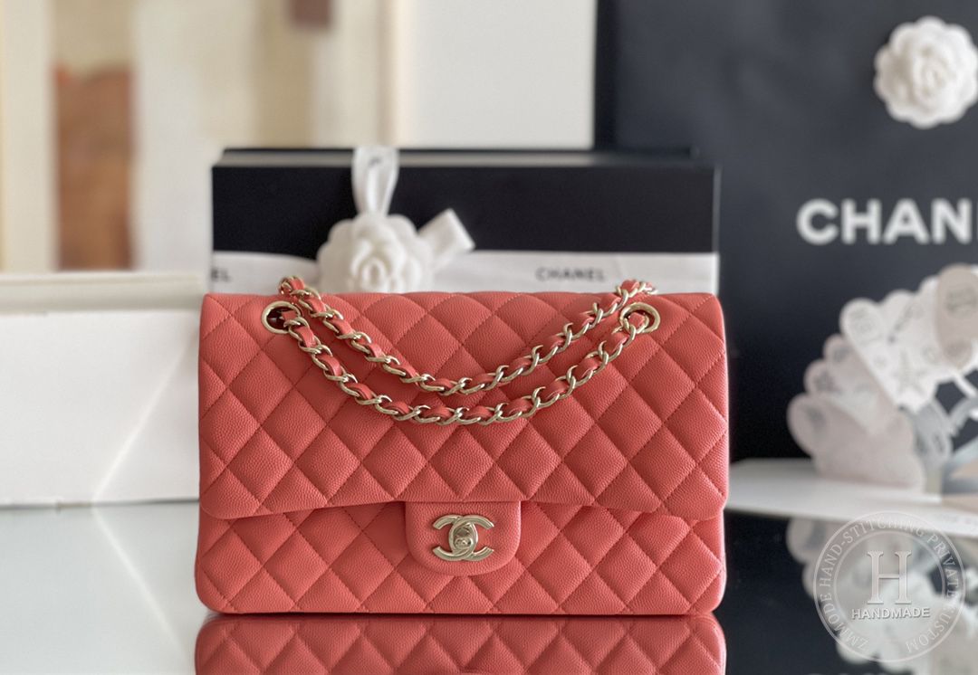 CLASSIC FLAP 25.5 × 15.5 × 6.5 cm ZP LEATHER 西瓜红 浅金扣