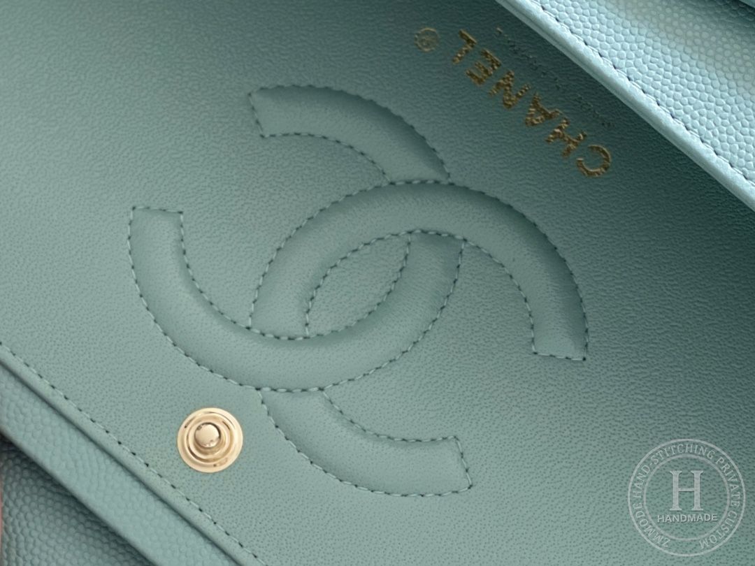 CLASSIC FLAP 25.5 × 15.5 × 6.5 cm ZP LEATHER 薄荷绿浅金扣