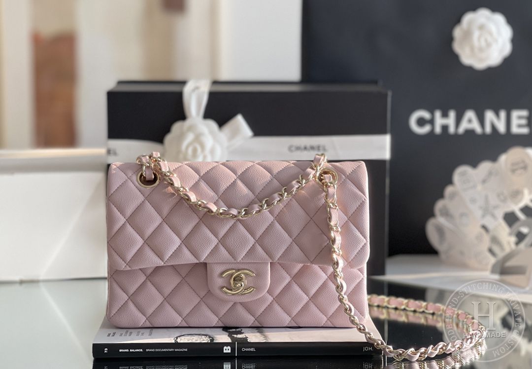 CLASSIC FLAP 25.5 × 15.5 × 6.5 cm ZP LEATHER 樱花粉 浅金扣-4940