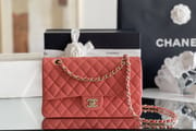 CLASSIC FLAP 25.5 × 15.5 × 6.5 cm ZP LEATHER 玫红浅金扣-3811
