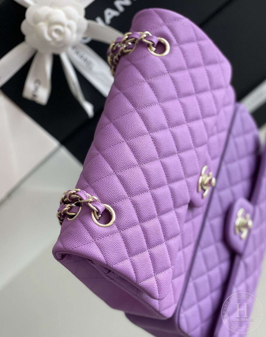 CLASSIC FLAP 25.5 × 15.5 × 6.5 cm ZP LEATHER紫色浅金扣