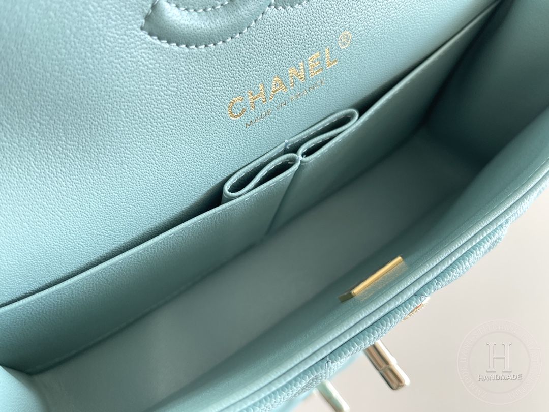 CLASSIC FLAP 23× 14.5 × 6 cm ZP LEATHER 薄荷绿浅金扣