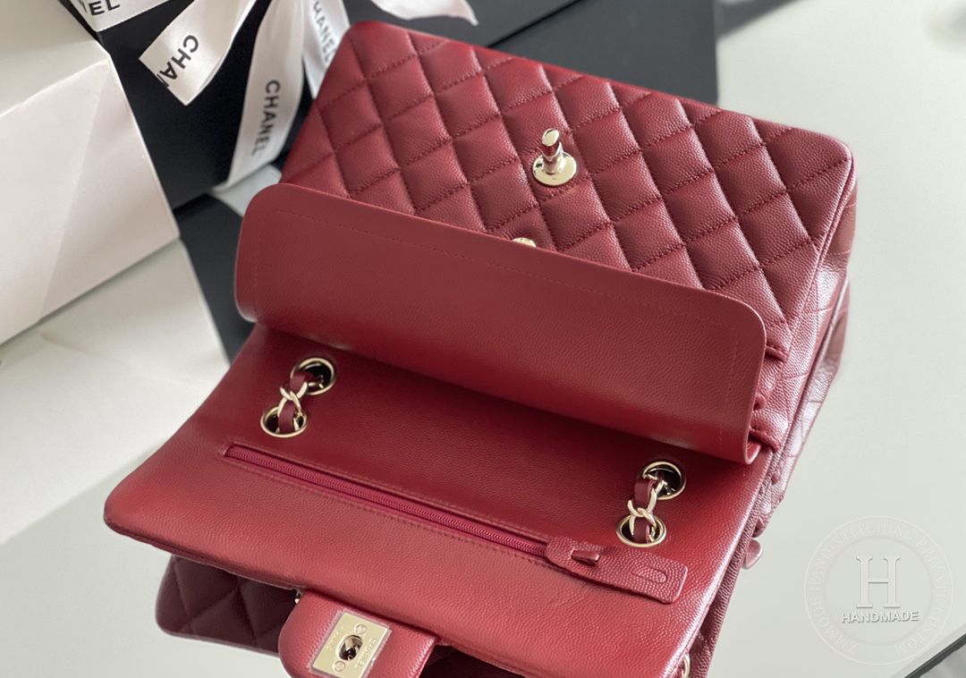 CLASSIC FLAP 23× 14.5 × 6 cm ZP LEATHER 酒红色浅金扣 CLASSIC FLAP 23× 14.5 × 6 cm ZP LEATHER 酒红色浅金扣