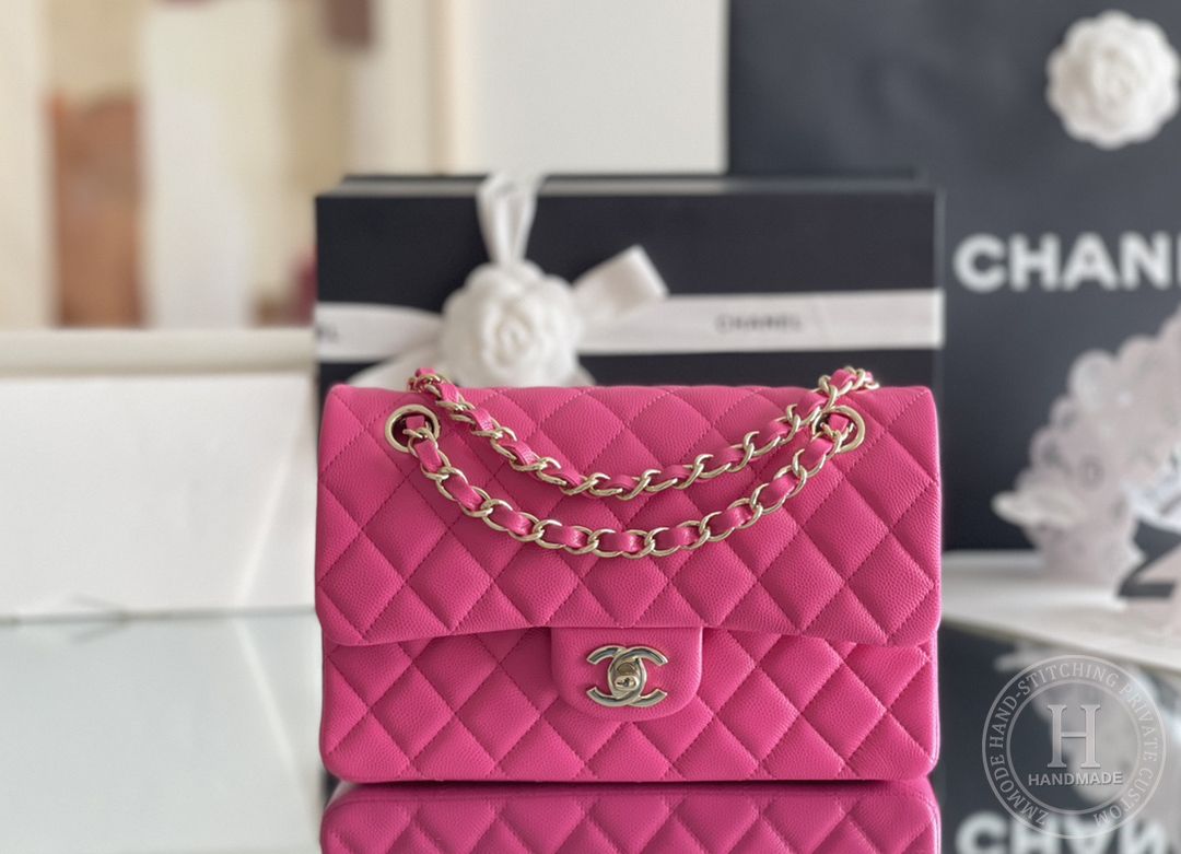 CLASSIC FLAP 23× 14.5 × 6 cm ZP LEATHER 玫红浅金扣 CLASSIC FLAP 23× 14.5 × 6 cm ZP LEATHER 玫红浅金扣