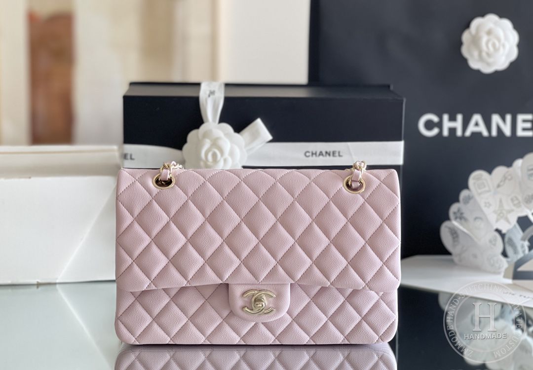 CLASSIC FLAP 25.5 × 15.5 × 6.5 cm ZP LEATHER 樱花粉 浅金扣