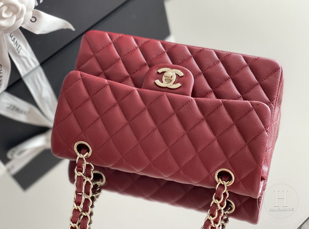CLASSIC FLAP 23× 14.5 × 6 cm ZP LEATHER 酒红色浅金扣 CLASSIC FLAP 23× 14.5 × 6 cm ZP LEATHER 酒红色浅金扣