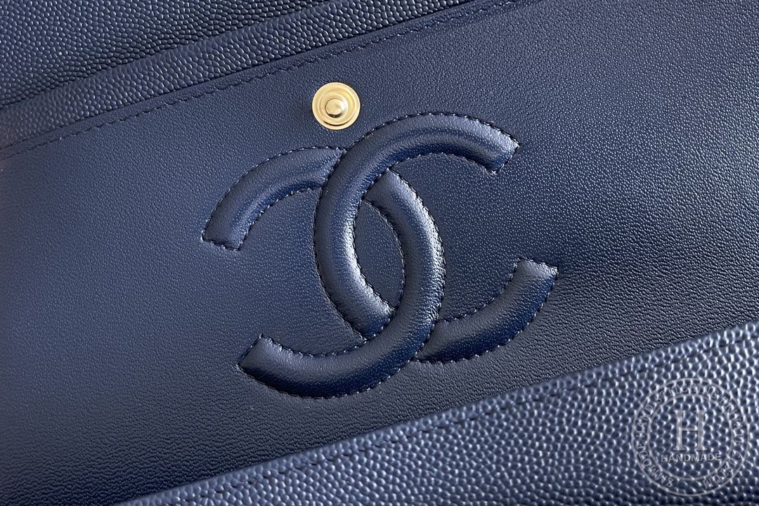 CLASSIC FLAP 25.5 × 15.5 × 6.5 cm ZP LEATHER 深蓝色浅金扣