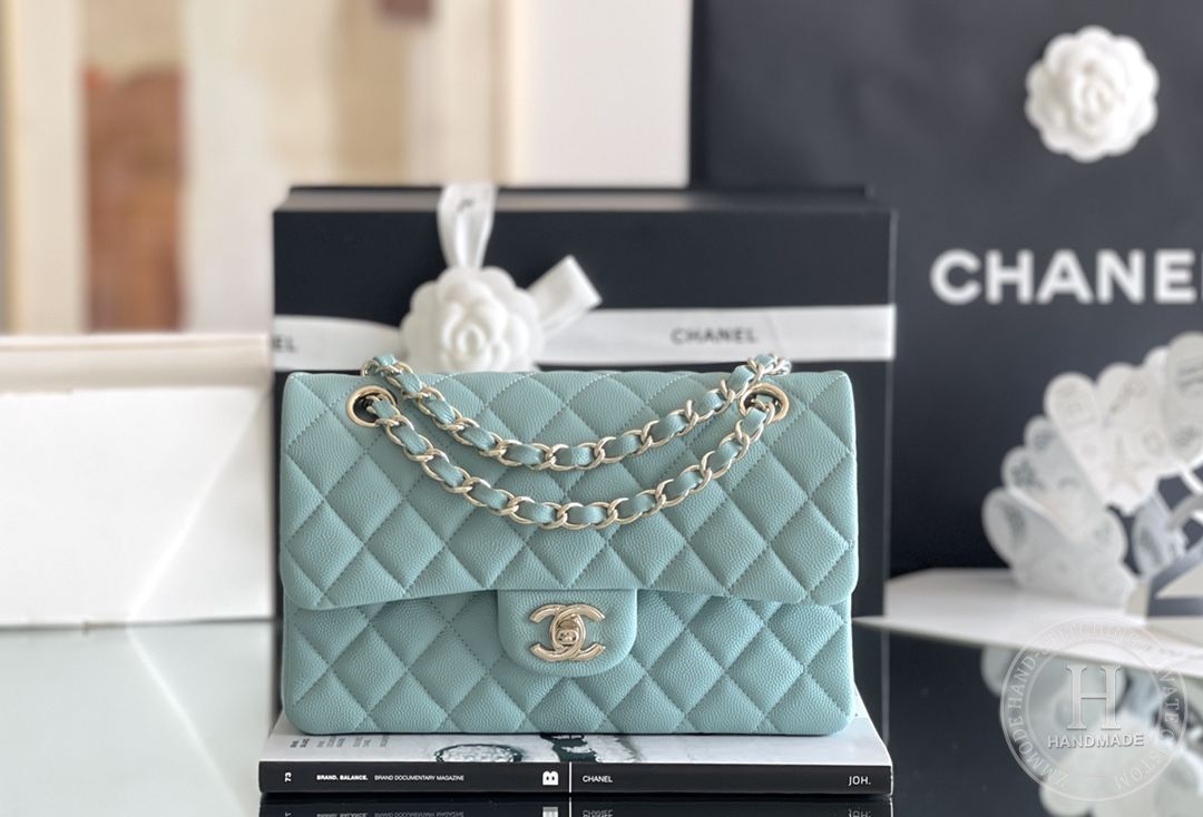 CLASSIC FLAP 23× 14.5 × 6 cm ZP LEATHER 薄荷绿浅金扣
