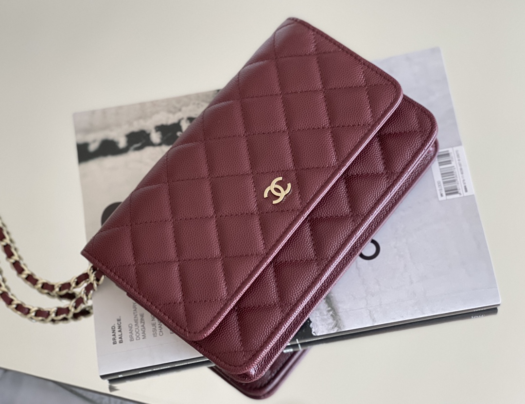 Chanel woc 12 × 19 × 4 cm 深酒红色浅金扣