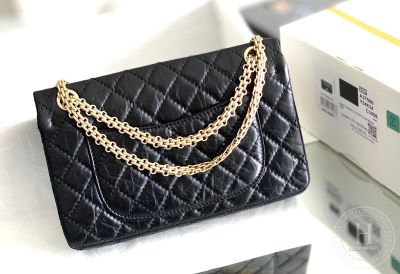 Chanel 2.55 24CM 牛皮 黑色古银扣-9695