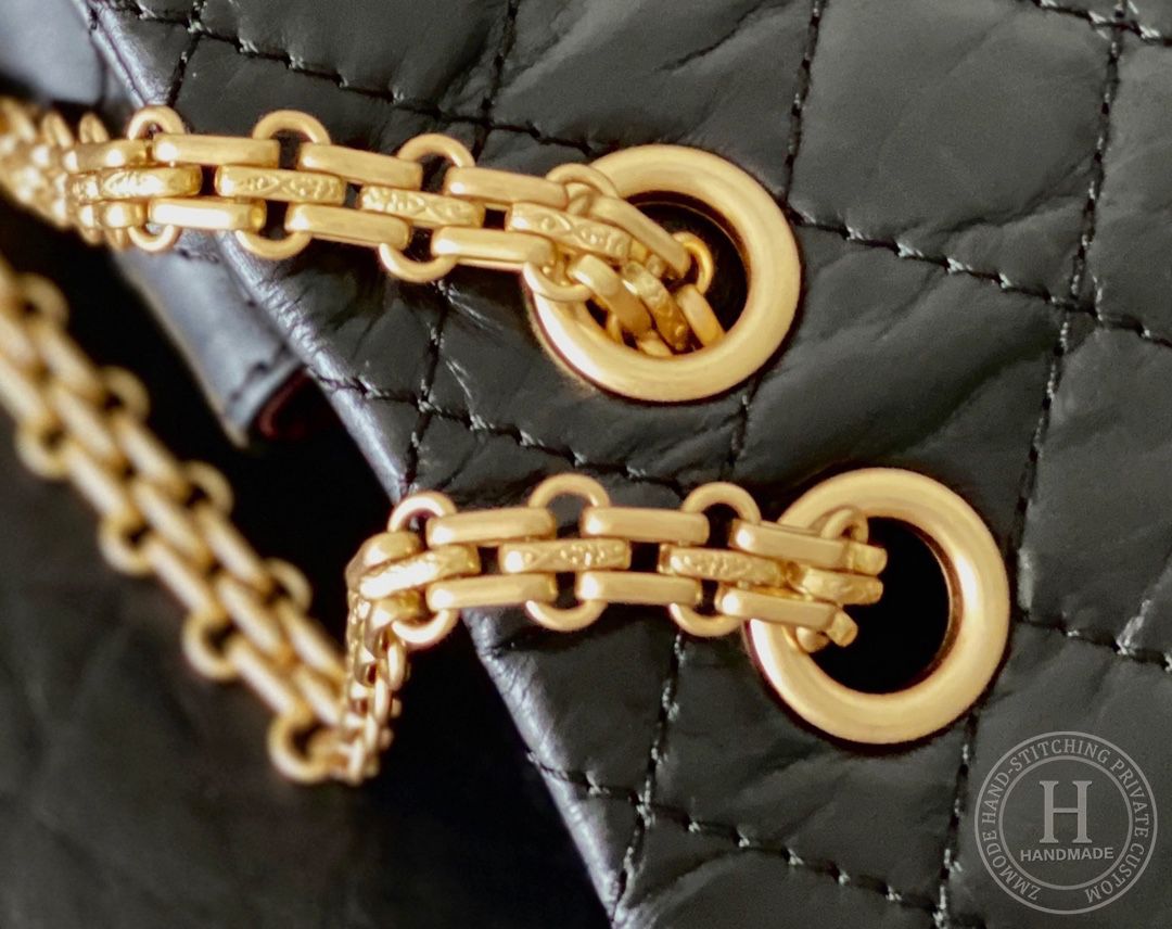 Chanel 2.55 28CM 牛皮 黑色古金扣