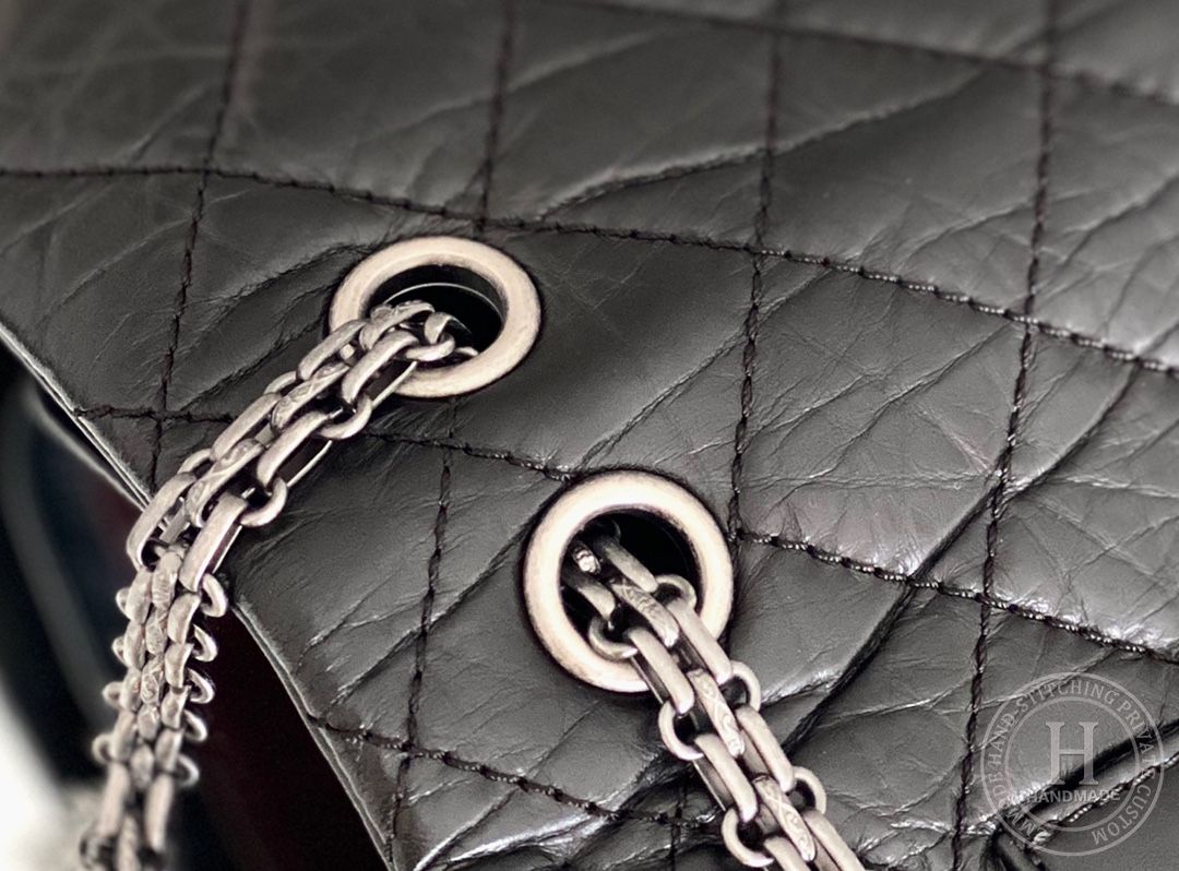 Chanel 2.55 28CM 牛皮 黑色古银扣
