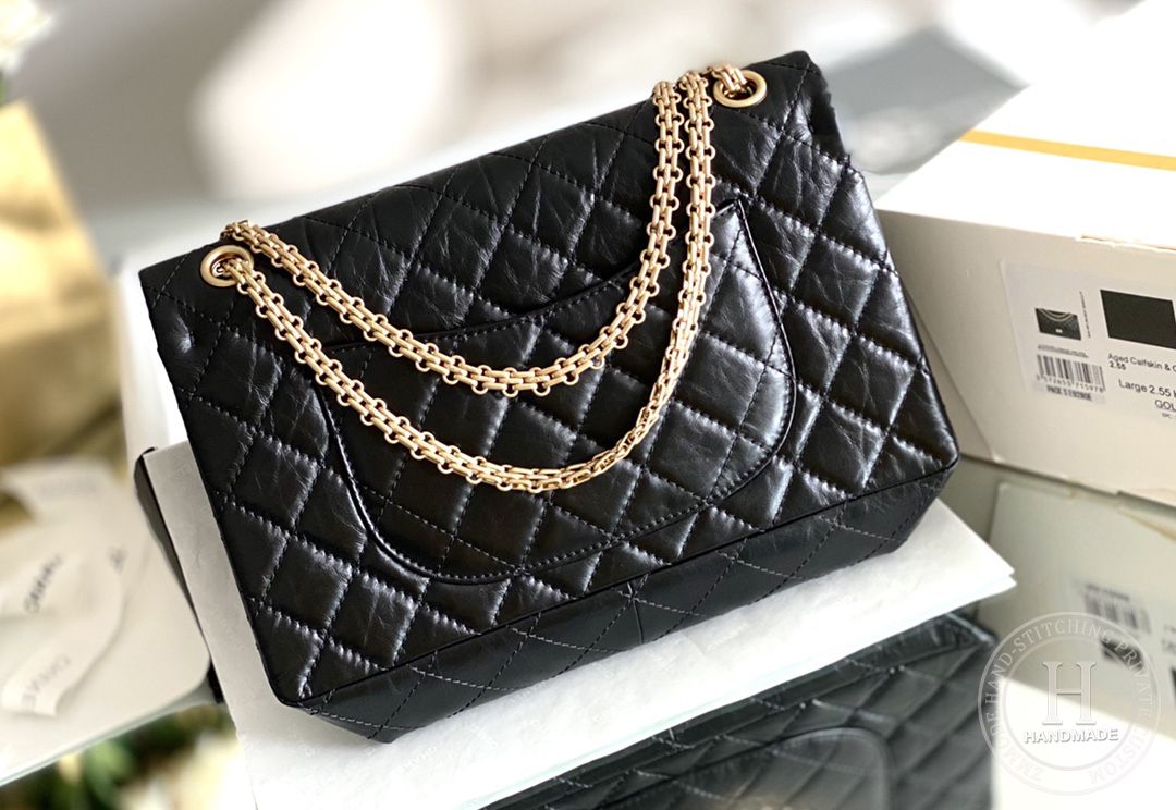 Chanel 2.55 28CM 牛皮 黑色砂金扣