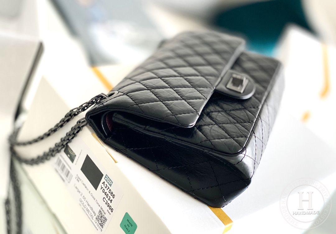 Chanel 2.55 24CM 牛皮 黑色古银扣