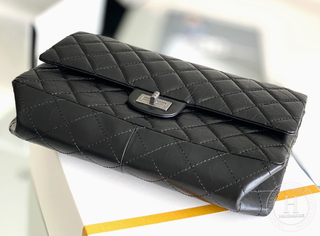 Chanel 2.55 28CM 牛皮 黑色古银扣