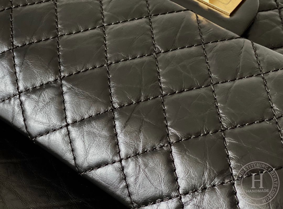 Chanel 2.55 28CM 牛皮 黑色古金扣