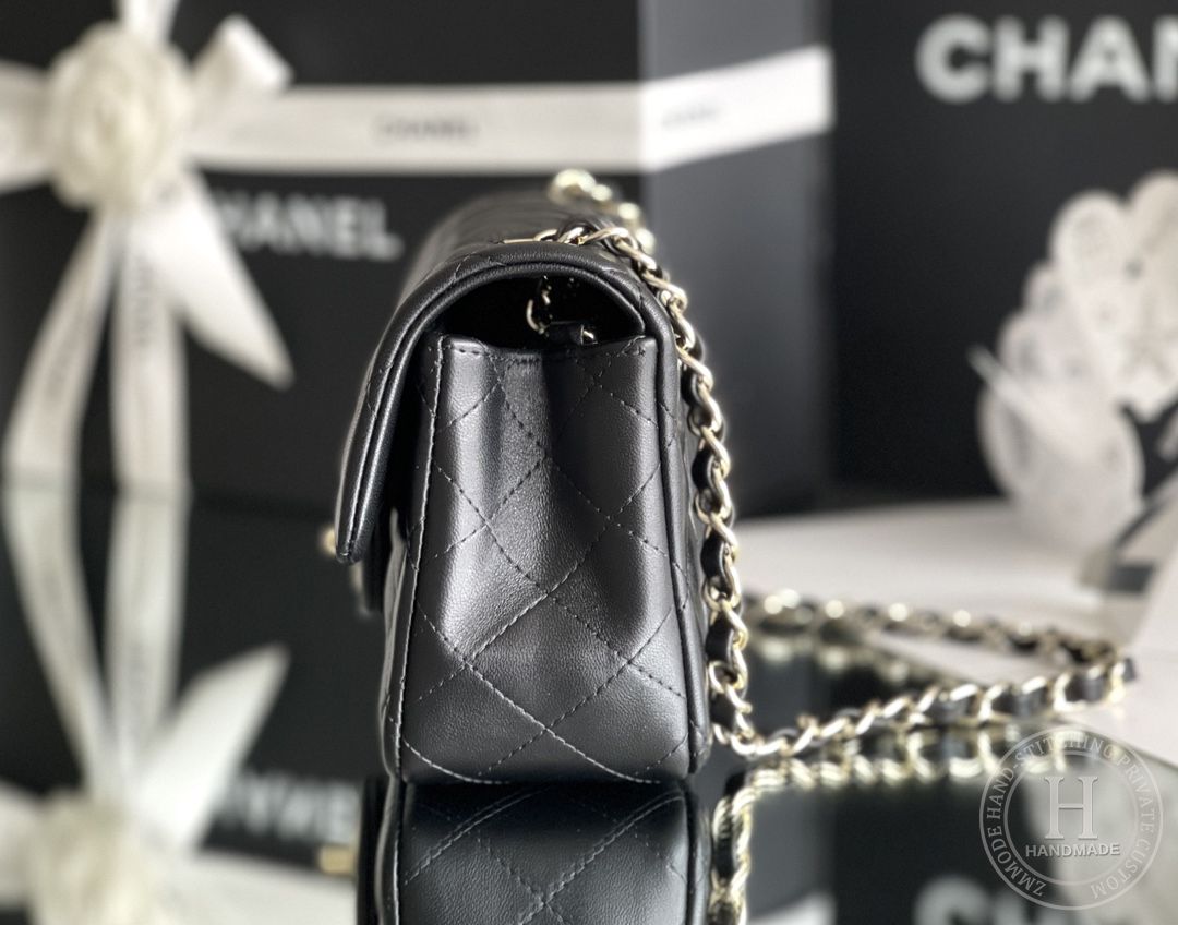 CLASSIC FLAP 12× 20 × 6 cm ZP羊皮 LEATHER 雾霾蓝银扣-4759