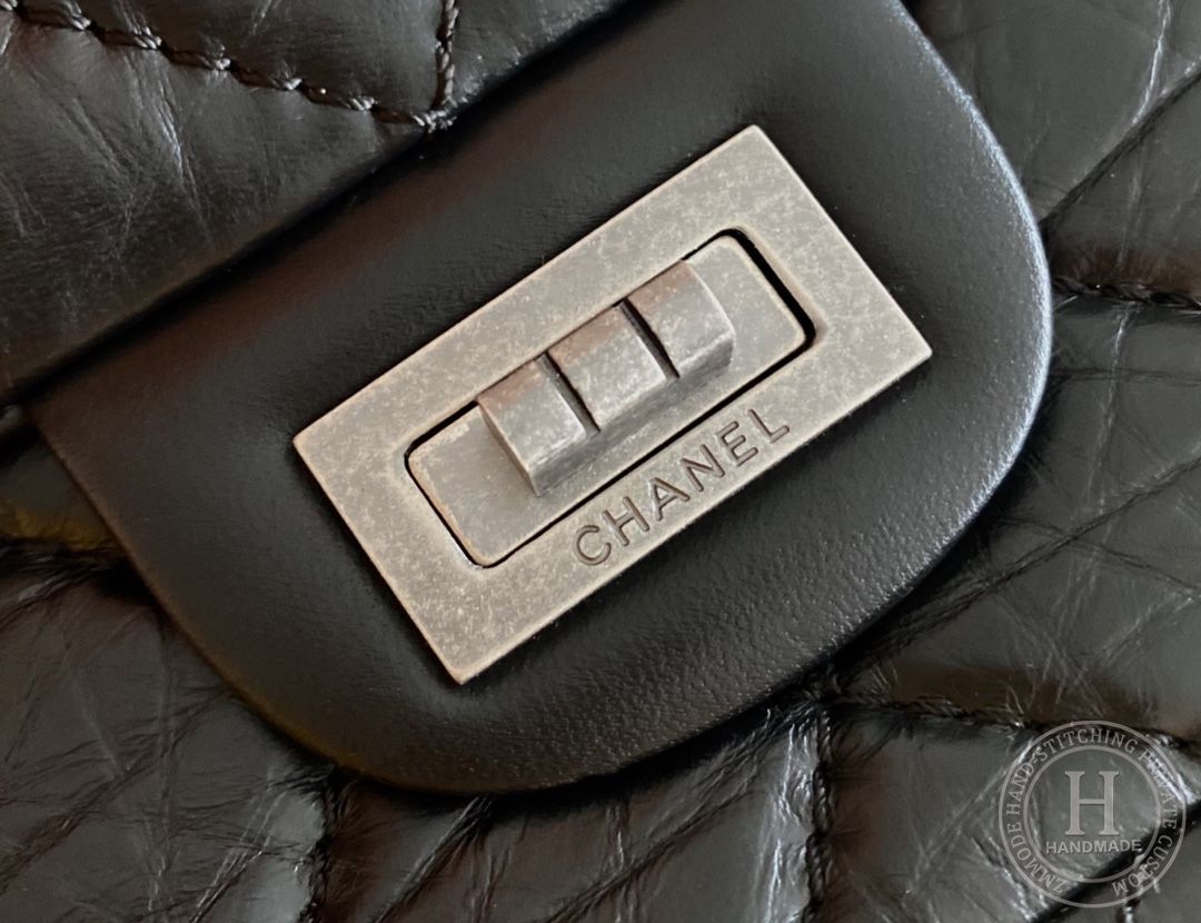 Chanel 2.55 28CM 牛皮 黑色古银扣