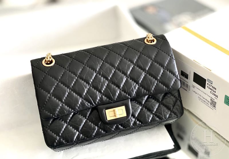 Chanel 2.55 24CM 牛皮 黑色亮金扣