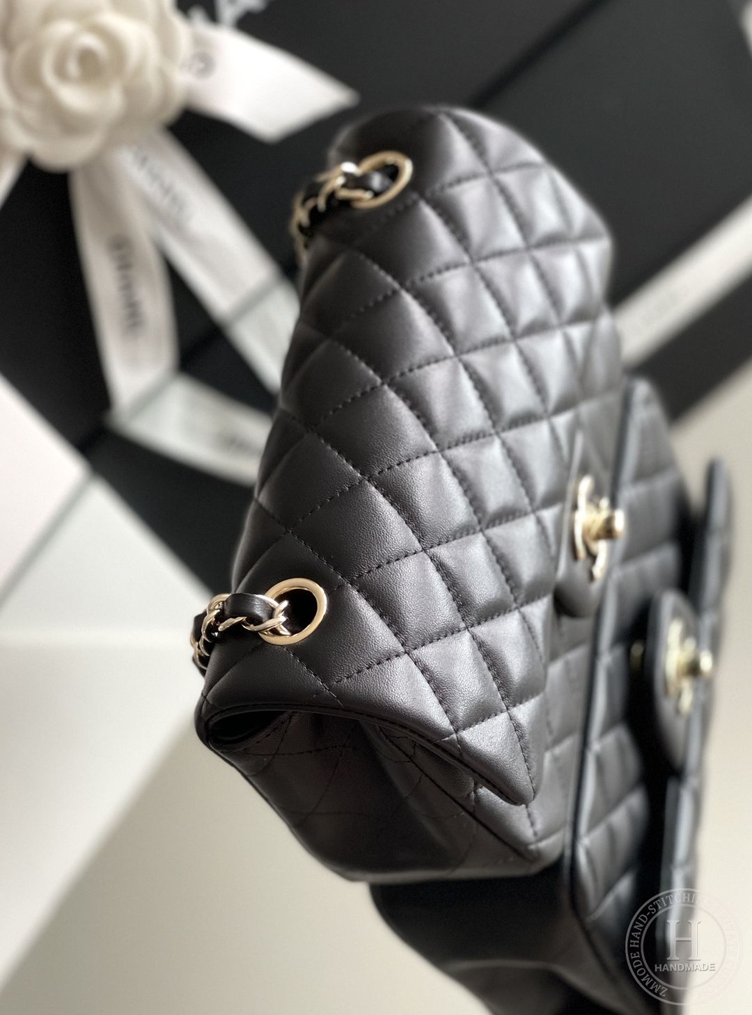 CLASSIC FLAP 12× 20 × 6 cm ZP羊皮 LEATHER 黑色玫瑰金