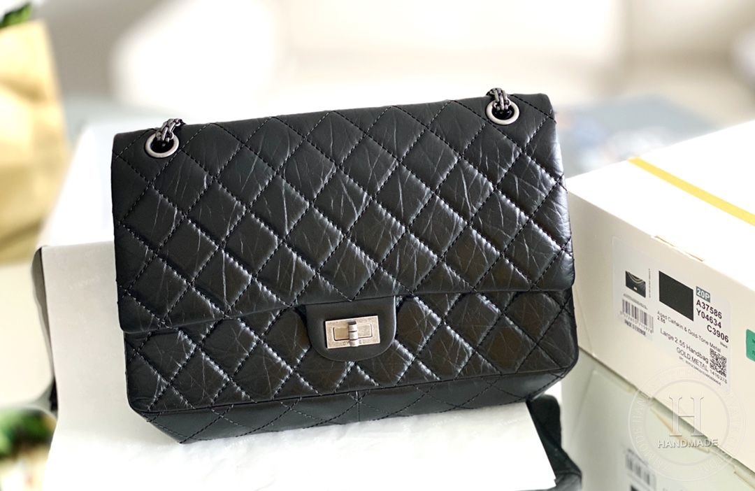 Chanel 2.55 28CM 牛皮 黑色古银扣