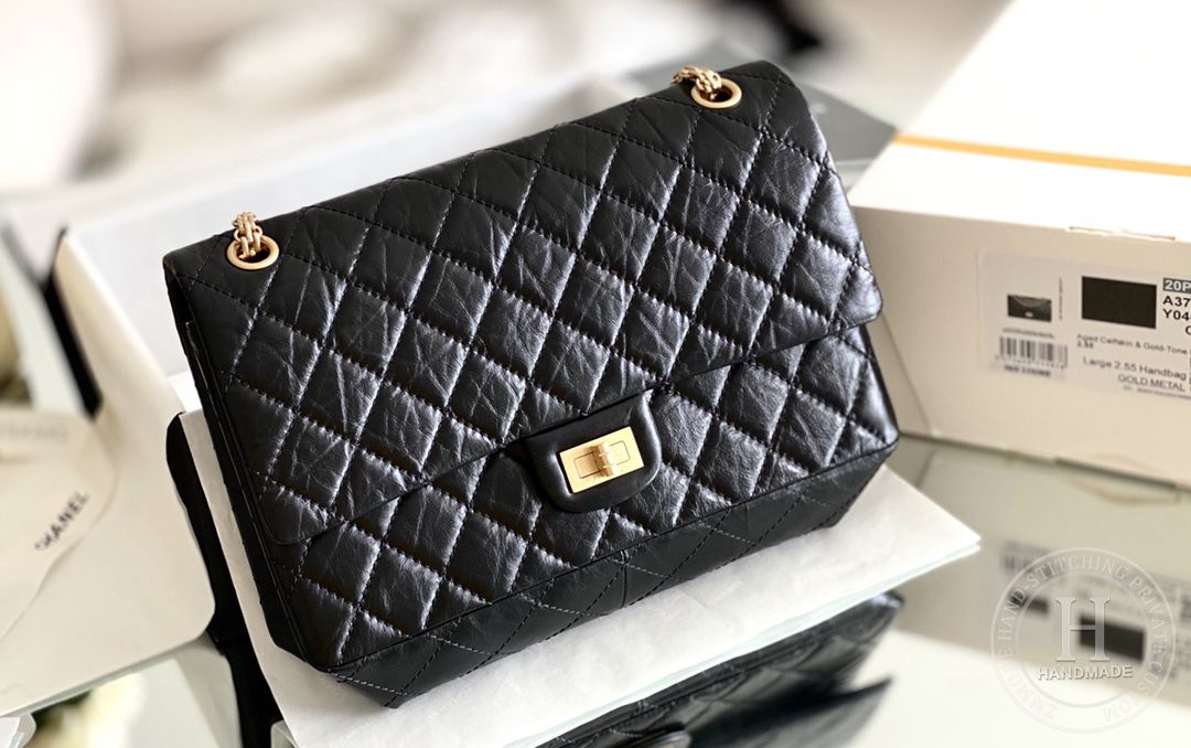Chanel 2.55 28CM 牛皮 黑色砂金扣