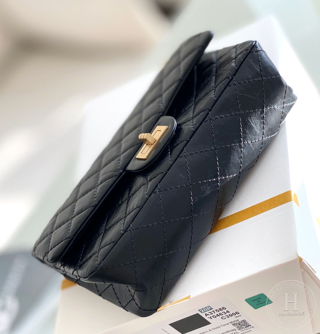 Chanel 2.55 28CM 牛皮 黑色古金扣