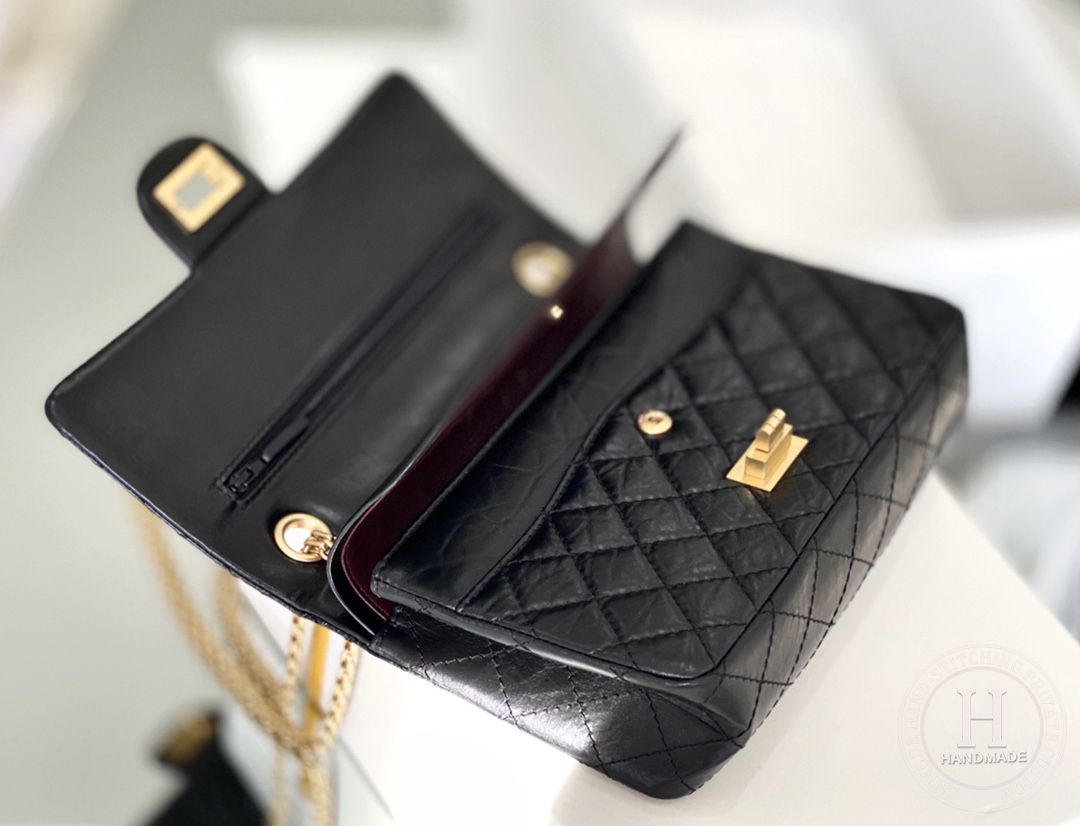 Chanel 2.55 28CM 牛皮 黑色古金扣